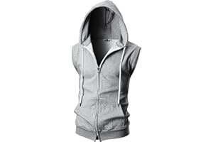 Ohoo Mens Slim Fit Sleeveless Lightweight Zip Up Hooded Sweatshirt Vest Hoodie