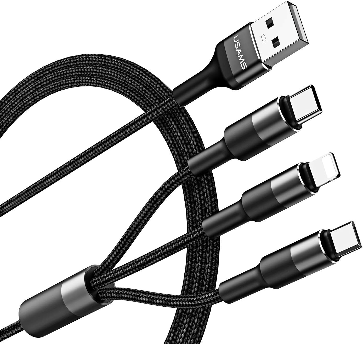 Multi Charging Cable,YOUSAMS 3 in 1 Nylon Braided Multi USB Charger Fast Charging Cord Compatible with Most Smart Phones & Pads - 5ft/ Black