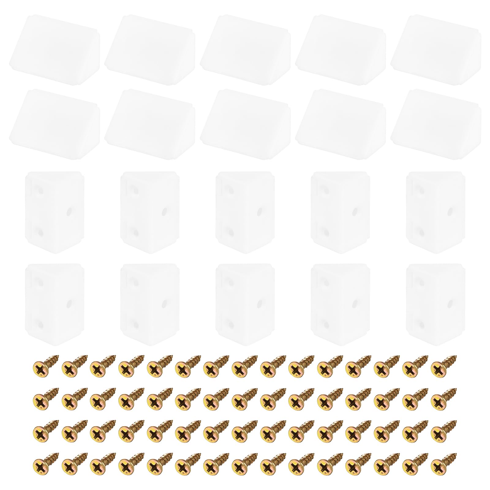 uxcell 50Pcs 90 Degree Plastic Corner Braces with Cover Cap, 43x23x23mm Nylon Shelf Right Angle Brackets with Screws for Cabinets, Cupboards (White)