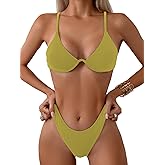 Fanuerg Women Underwire Triangle Bikini Spaghetti Strap Push Up Swimsuit Cheeky Two Piece Bathing Suit