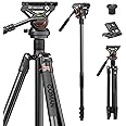 COMAN Fluid Head Tripod for DSLR Camcorder,Camera Monopod Tripod 360° Pan&+90°/-70° Tilt,New Q6 Fluid Head Aluminum Alloy QR Plate Compatible with DJI RS Gimbal Manfrotto Max Load 17.6lb