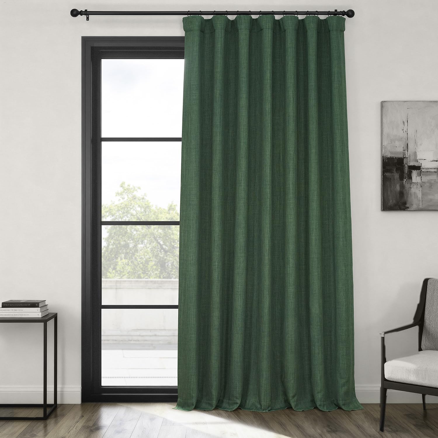 HPD Half Price Drapes - Faux Linen Curtains for Living Room (1 Panel) - 100W X 108L - Extra Wide Textured Room Darkening Curtains for Bedroom 108 Inches Long - Drapes for Home Decor, Key Green Image