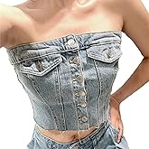 Women's Denim Corset Crop Top Denim Tube Top Push Up Sexy Button Up Jeans Camisole Top