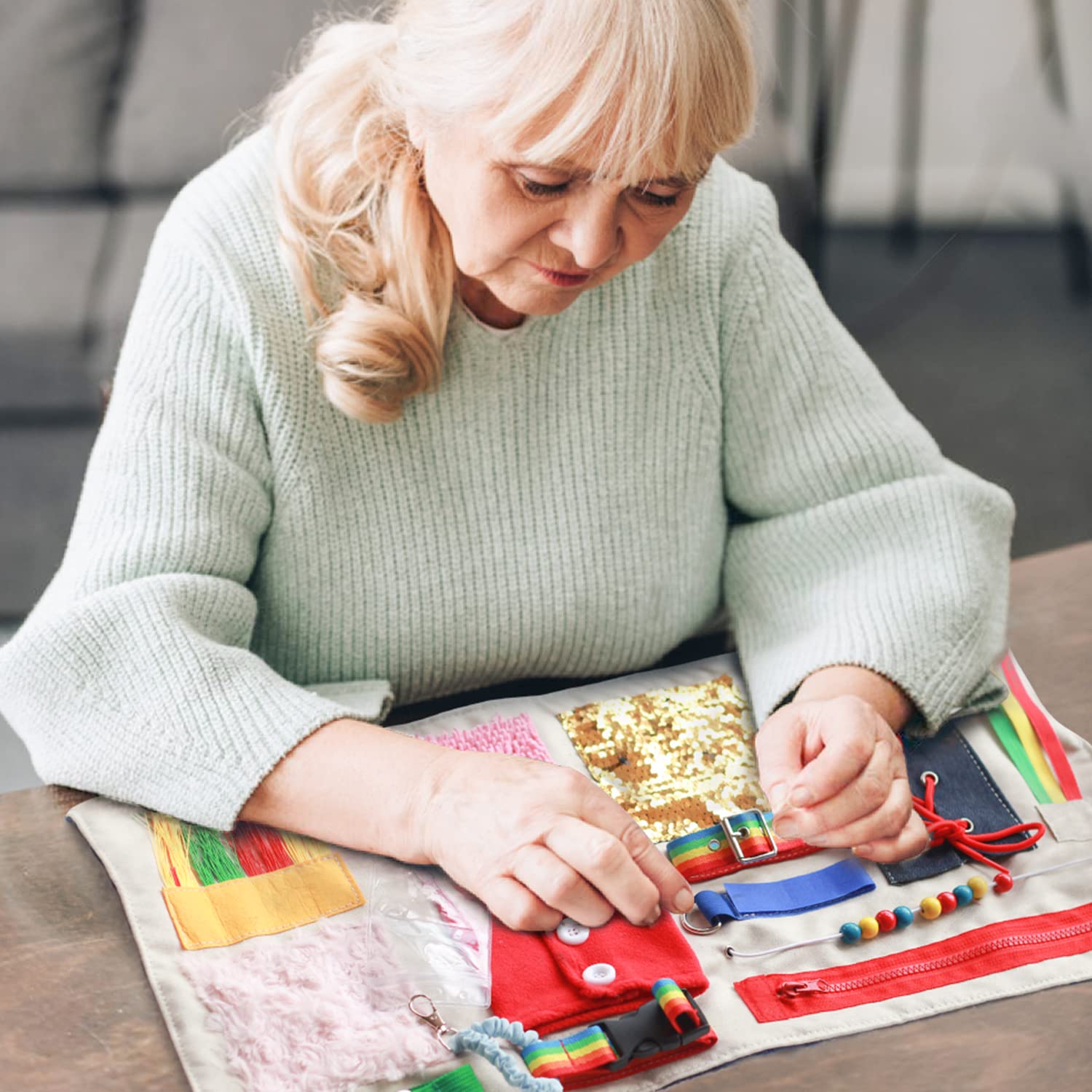 Photo 1 of Fidget Blanket for Dementia Patients, Dementia Products for Elderly, Dementia Activities for Seniors, Alzheimers Toys, Gift for Elderly