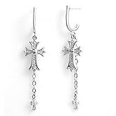 Gothic Cross Earrings for Women Men 925 Sterling Silver Stud Diamond Cross Drop Dangle Tassel Earrings Christian Hypoallergenic Punk Goth Jewelry Gift