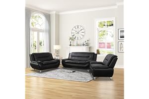 Caberryne Leather Sofa Set,Leather Sofa Set for Living Room Furniture Sets,Oversize Loveseat Sofa with Chair for Living Room/Office/Apartment(A-Black,3-Piece)