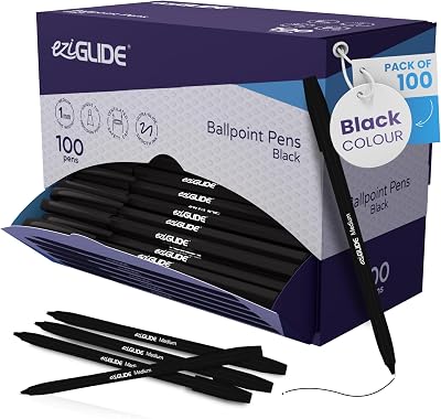Eziglide Ballpoint Pens Black Ink 100 Pack Medium Point 1.0mm