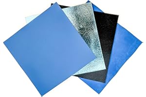 LEATHERAA ITALIAN LEATHER COMPANY Blue Leather Fabric for Crafts: 4 Sheepskin Sheets of Blue with Silver Leather Hides 5x5In/12x12cm