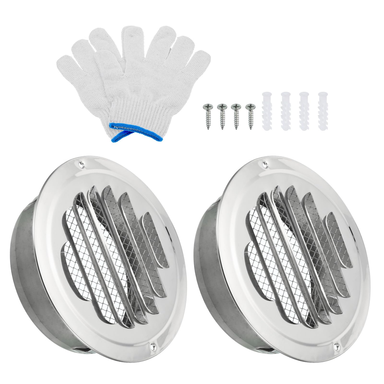 Photo 1 of PATIKIL 4.5" Round Soffit Air Vents, 2 Set Stainless Steel Louver Grille Vent Cover Screen Mesh Air Outlet for Kitchen Bathroom Wall Ceiling Floor Ventilation