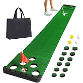 Sagsewful Golf Putting Game Set,Indoor Putting Green Mat with Front Border | Golf Putting Mat Include 4 Golf Balls,1 Portable Bag,2 Flags&amp;Cups,Practice Training Aid for Backyard,Party,Office，Outdoor