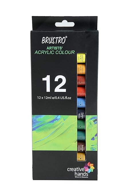 BRUSTRO Artists Acrylic Colour Set of 12 Colours X 12ML Tubes