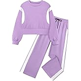 Shallmu Girls Clothes Long Sleeve Stripe Pullover Sweatshirts Top Wide Leg Sweatpants Fall Winter 2 Piece Outfits Sets