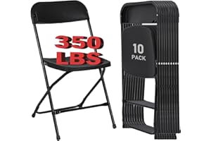 DOINUO Black Folding Chairs 10 Pack, Plastic Folding Chair for Outside, Indoor Outdoor Portable Commercial Seat with Steel Frame, Foldable Chairs for Party Events Office Wedding Birthday, 350LBS Capacity