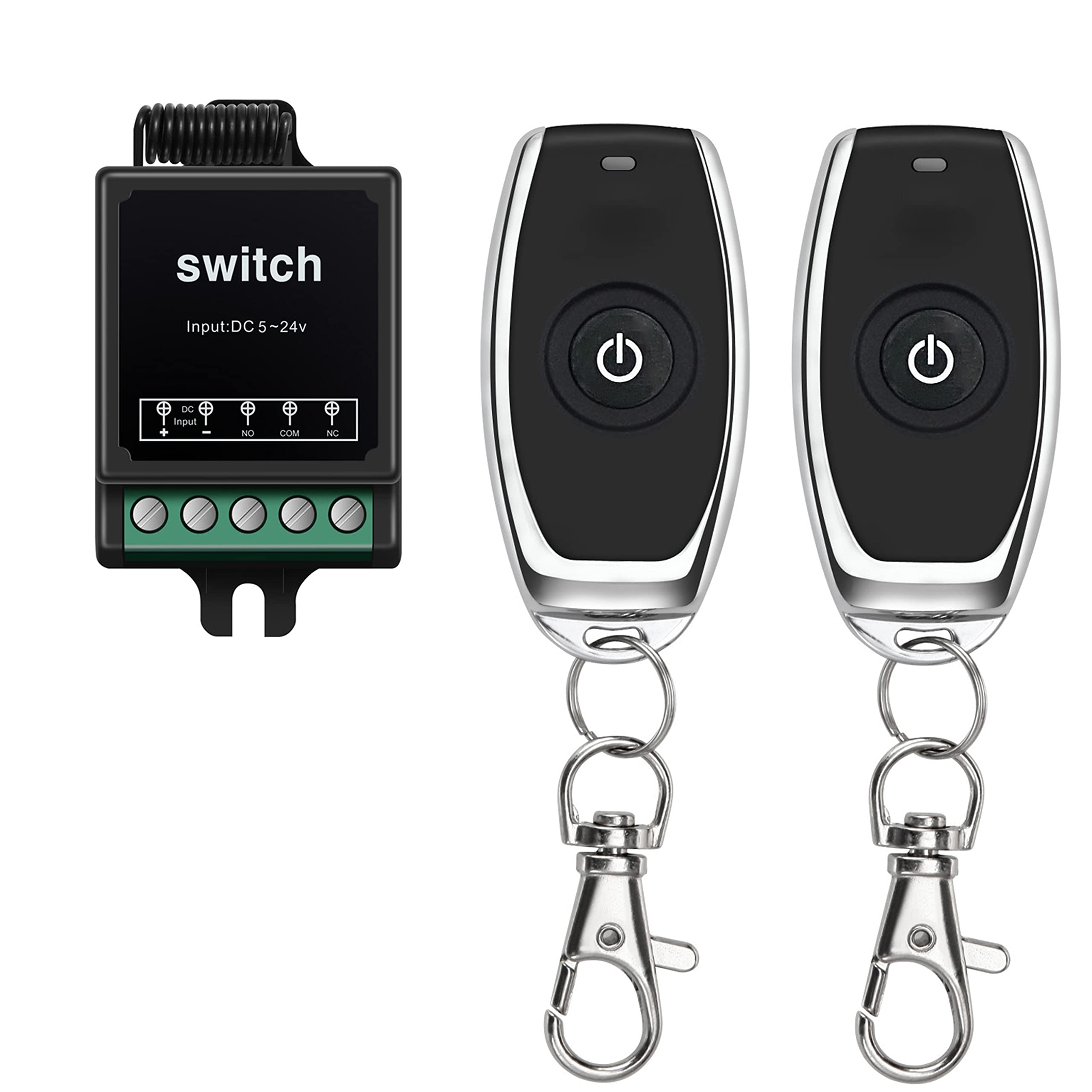 WOODGUILIN Remote Control Switch, 12V Wireless Switch, DC 5V/12V/24V 10A Dry Contact Relay Mini Remote Switch, for Theft Alarm, Lamps, Garage Door, Motorcycle, 100 m Long Range (GD 12V100m)