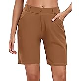 Oalka Women's Bermuda Shorts Work Casual 8" Stretchy Golf Walking Shorts Knee Length