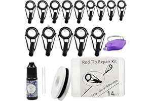 ALIAGLE Fishing Rod Tip Repair Kit with UV Light & Glue | Complete Pole Tip Replacement Supplies for Broken Rods | 14 Sizes Top Eyelets, Wrapping Thread | Fishing Rod Repair Kit & Pole Repair Kit