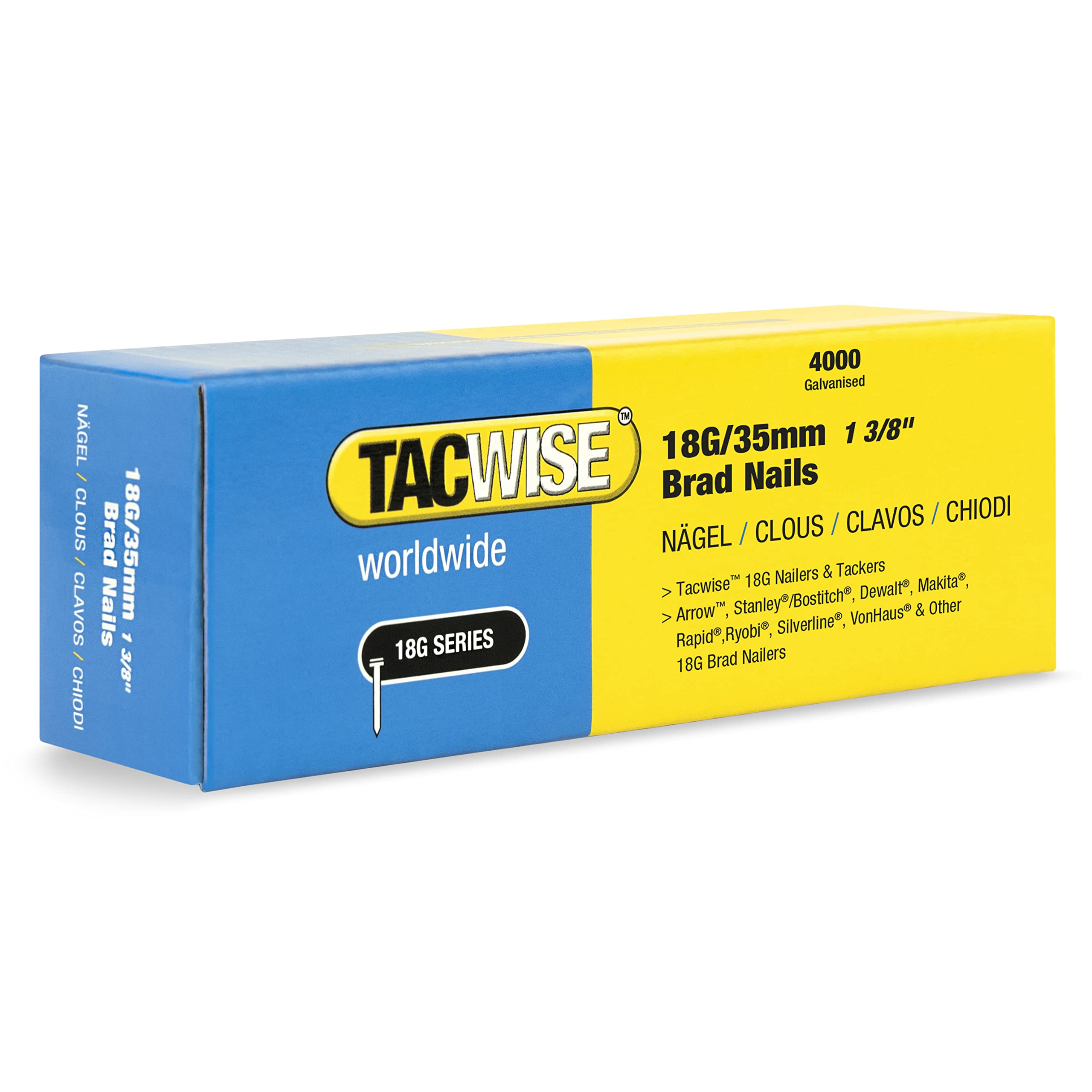 Tacwise 1713 Type 18G / 35 mm Galvanised Brad Nails, Pack of 4,000