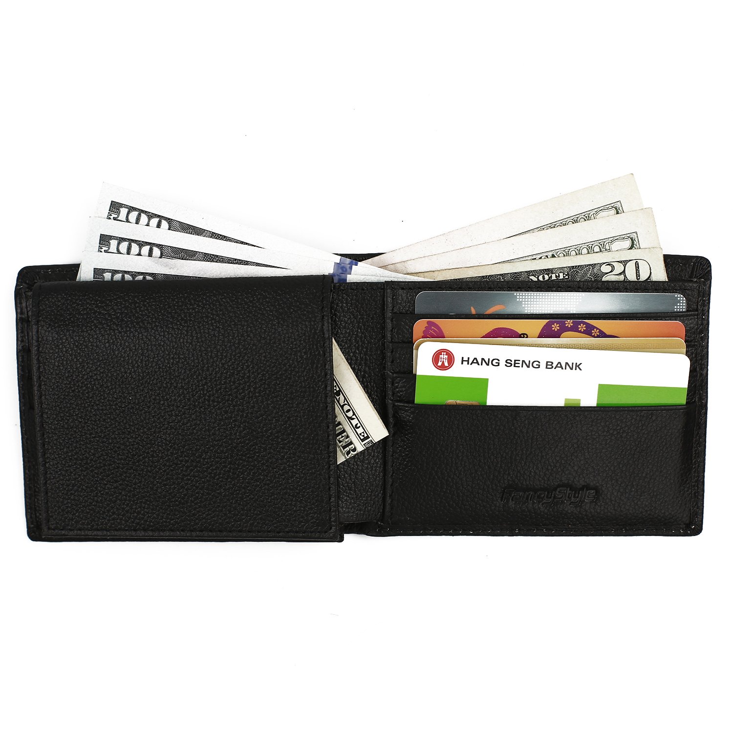 RFID Wallet for Men with Flip-up ID Window Slim Leather 10 Card Slots Black