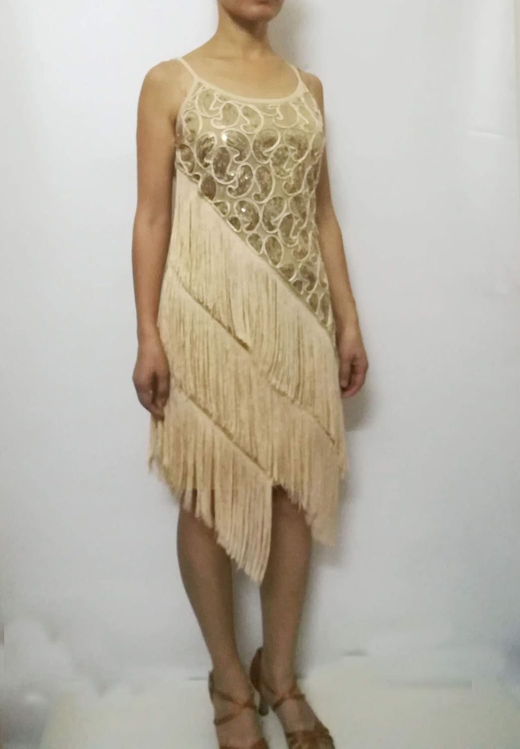 Whitewed 1920 Paisley Art Deco Sequin Tassel Bead Flapper Dance Dresses Costumes: Clothing