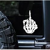 Sunset Graphics & Decals Skull Skeleton Bone Middle Finger Flipping Off Car Decal Sticker | Cars Trucks Vans Walls Laptop | White | 6 inch | SGD000069