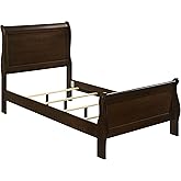 Coaster Louis Philippe Twin Traditional Sleigh Bed, Cappuccino 202411T | Box spring required, Rubberwood with okume veneer, Floor levelers, Bed frame for primary bedrooms and guest room sleep spaces