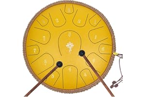Steel Tongue Drum 13 Inche 15 note-Yasisid,Tongue Drums for Adults,D Major with Carry Bag, Music Book, Instructions,for Camping, Meditation or Yoga (yellow)