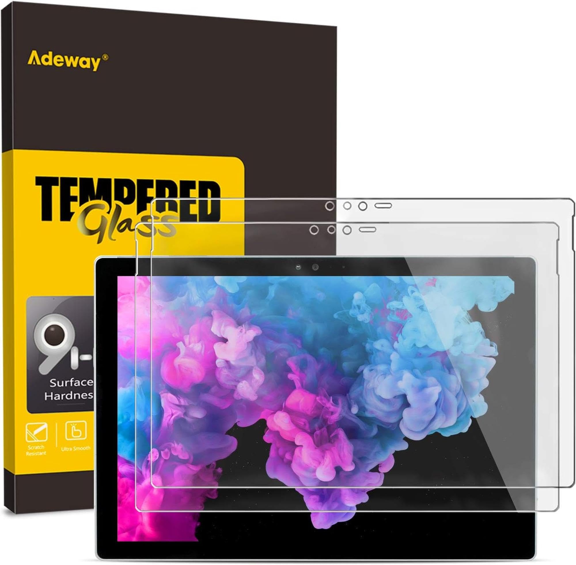 Adeway [2 Pack] Tempered Glass Screen Protector For Surface Pro 6 /Pro 5 /Pro 4,High Responsivity, Scratch Resistant, 12.3 Inch (1724/1726/1807 Model).