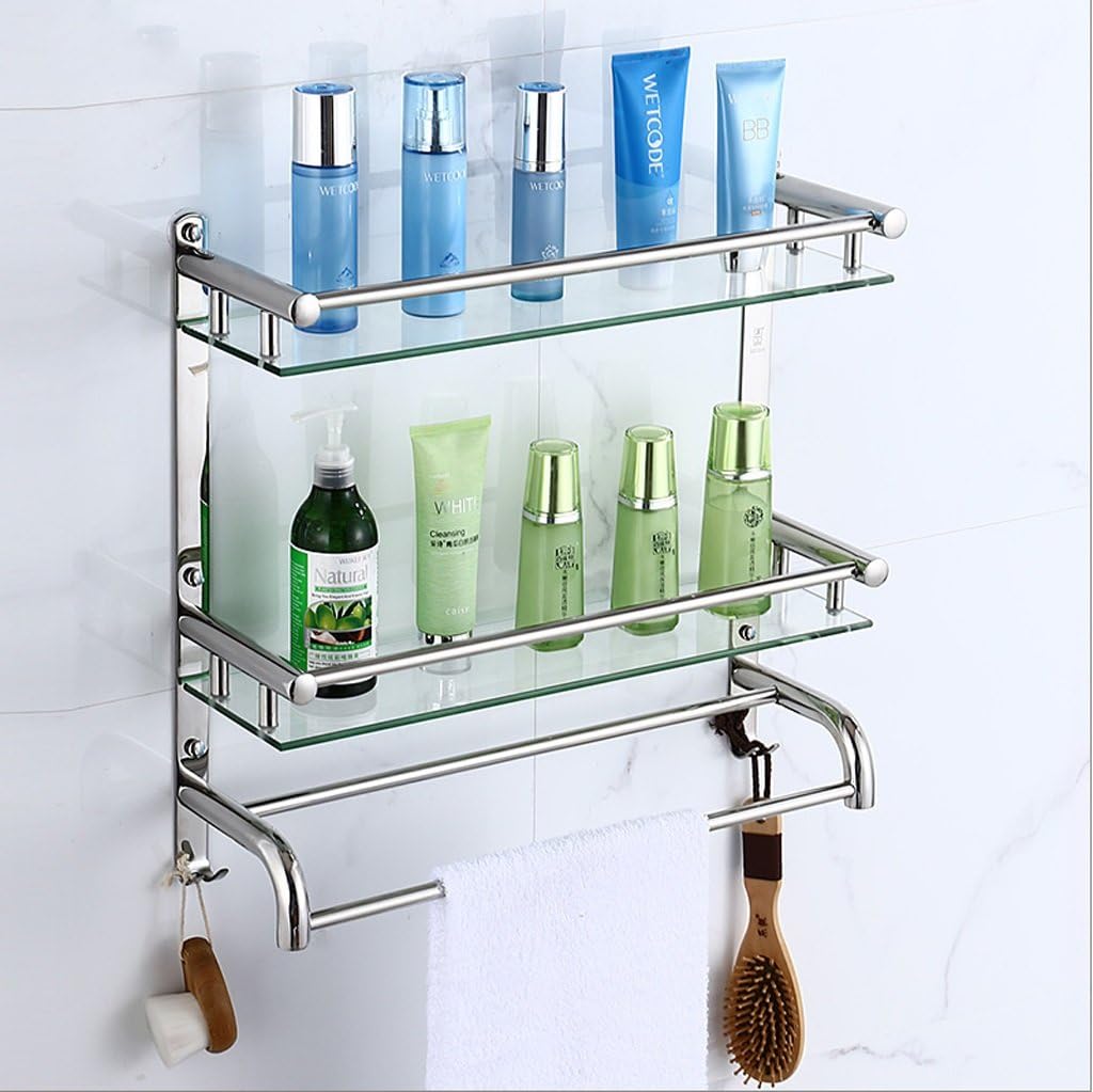 Second Floor Bathroom Shelves, 304 Stainless Steel+glass Wall Mount, Towel Rack L30CM ( Size