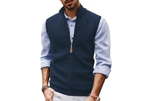 PJ PAUL JONES Mens Sweater Vest Full-Up Knitted Vests Casual Stand Collar Vests Sweater