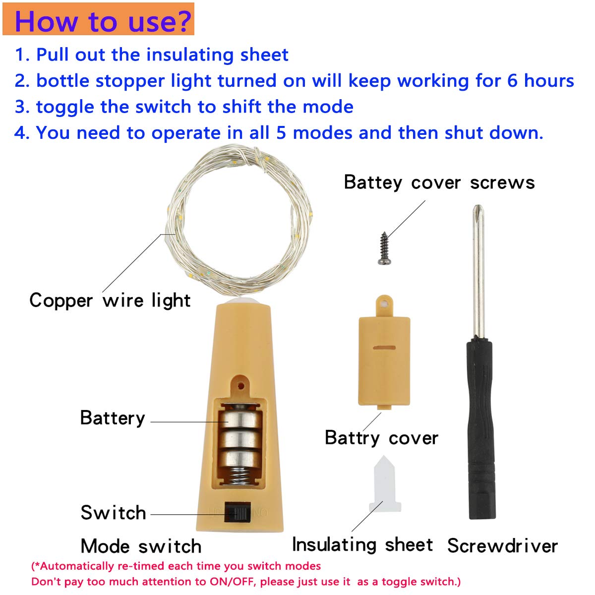 5 Dimmable Modes Intelligent Wine Bottle Lights with Cork, 10 Pack Battery Operated 20 LED Silver Copper Wire Fairy String Lights for DIY, Party, Decor, Christmas, Halloween,Wedding (Warm White)