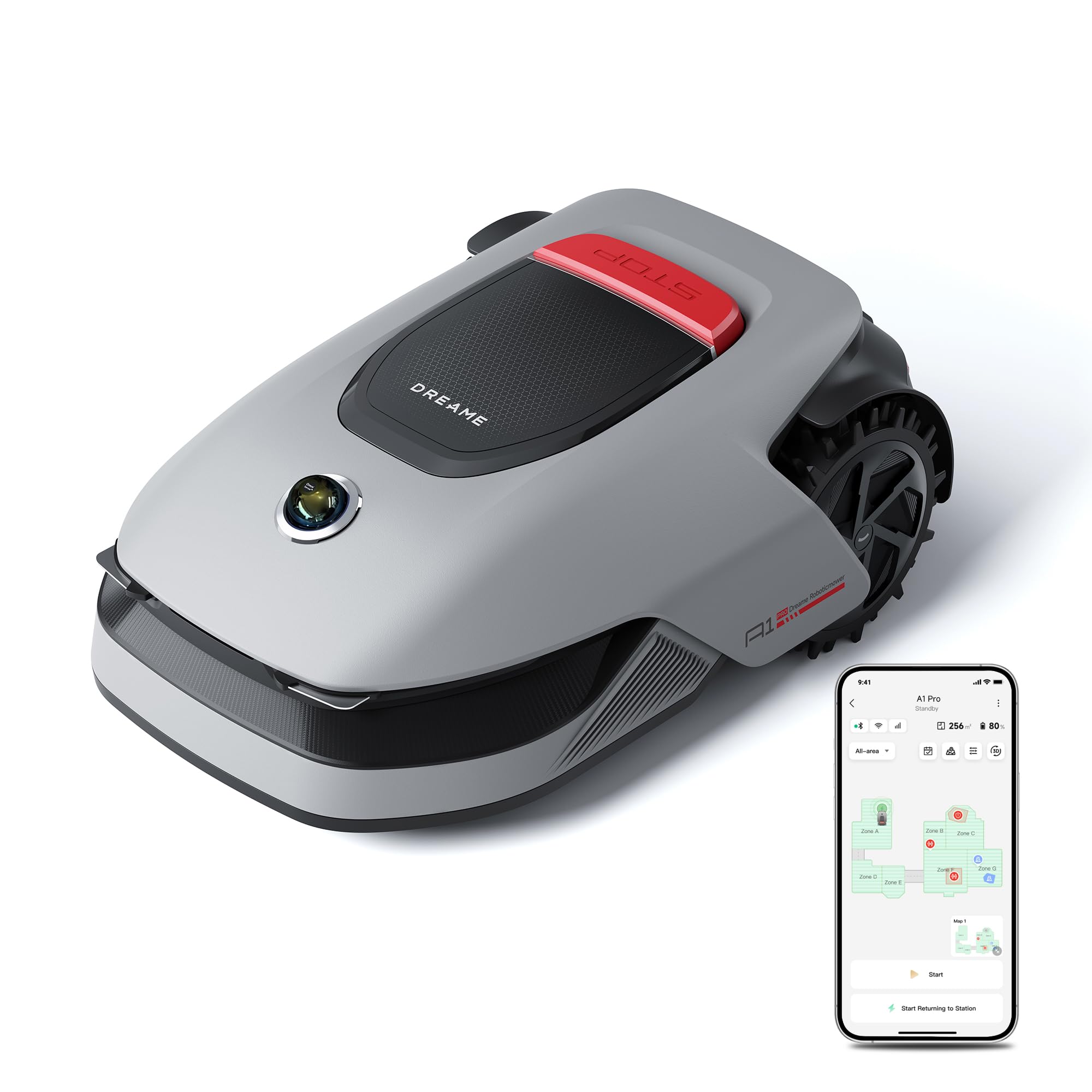 dreame Intelligenter Mähroboter A1 Pro ohne Begrenzungskabel, 360°3D LiDAR, Drahtloser Umfang, 2000m², App-Steuerung, OmniSenseTechnologie, Intuitive Zonenverwaltung, Intelligente Hindernisvermeidung