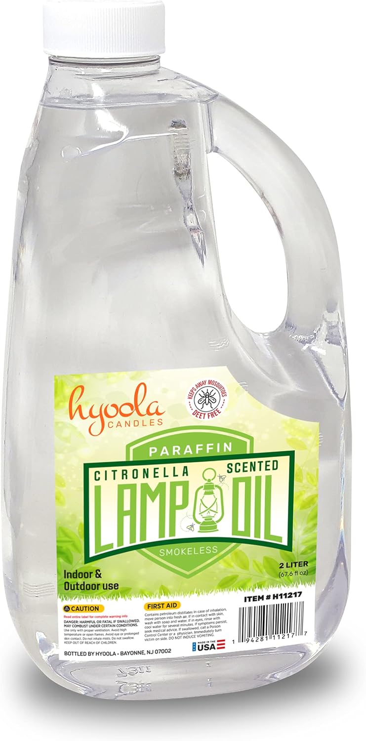 Oil Lamps & Accessories - Citronella Lamp Oil, 67.6 oz. (2 Liter) - Smokeless Insect and Mosquito Repellent Scented Paraffin Fluid for Indoor and Outdoor Lamp, Lantern and Oil Candle Use - by Hyoola