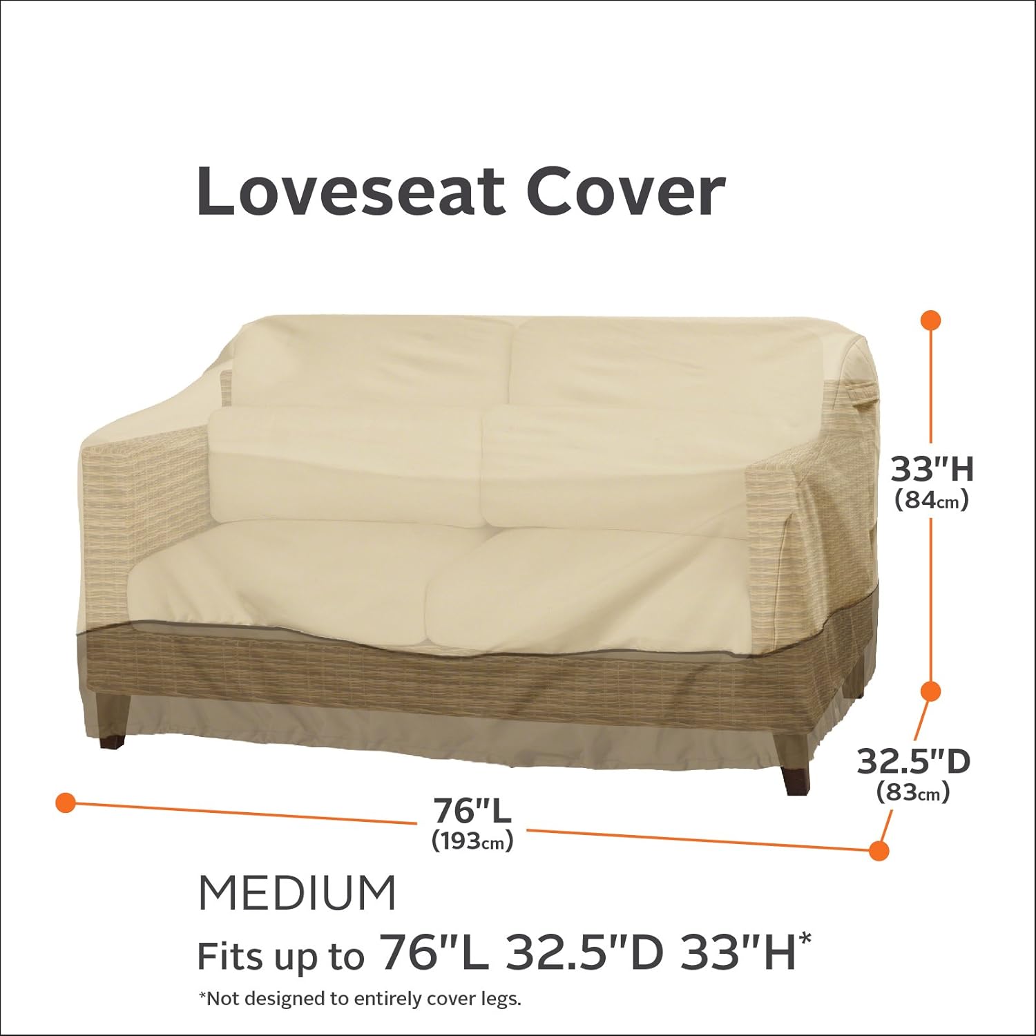 Classic Accessories 72922 Veranda Water-Resistant 76 Inch Patio Sofa/Loveseat Cover, Pebble, Medium : Patio Sofa Covers : Garden & Outdoor