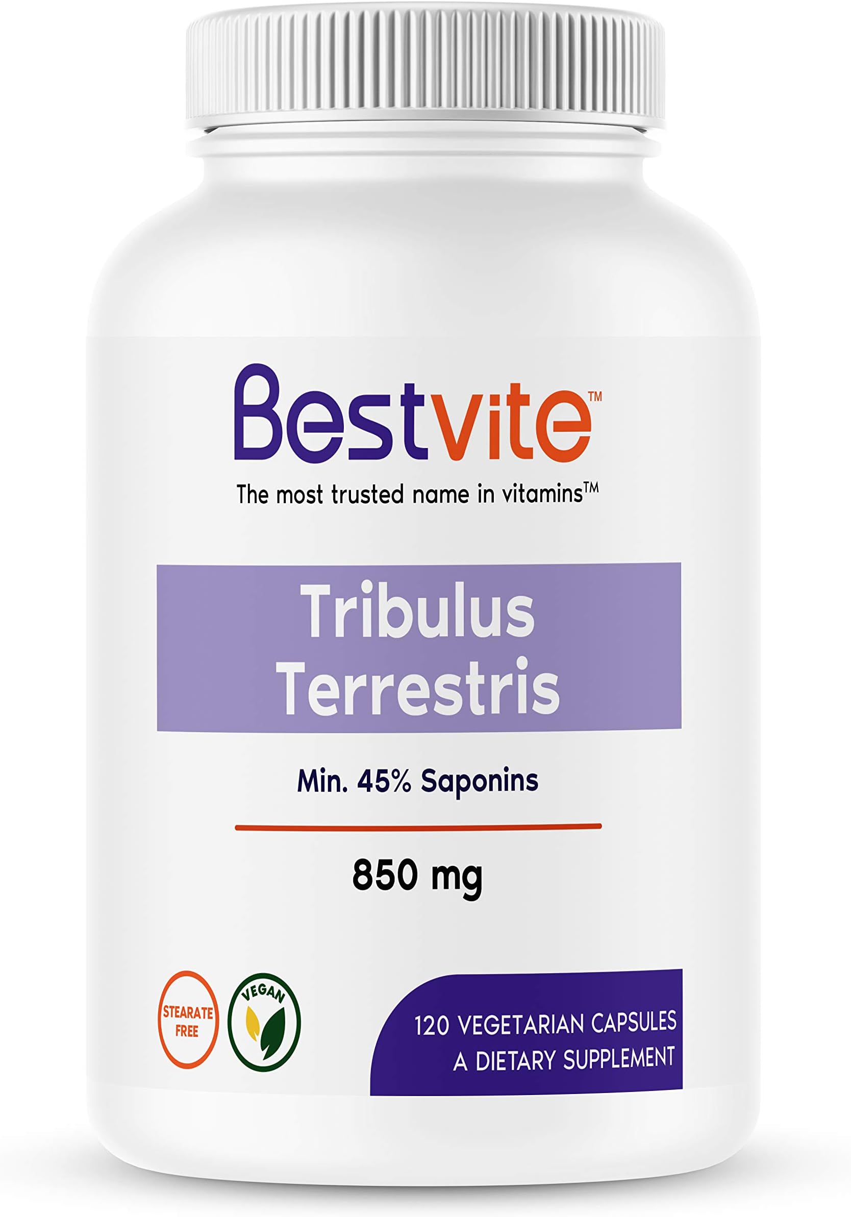 Tribulus Terrestris 850mg per Capsule (120 Vegetarian Capsules) - Standardized Extract - Min 45% Saponins - No Stearates - No Silicon Dioxide - No Fillers - Vegan - Non GMO - Gluten Free