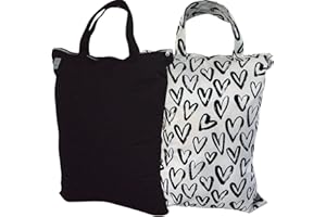 MOM & BAB Wet Bags | Baby Cloth Diapers | Swimsuits and Towels | Gym | Daycare | Water & Odor Resistant (Hearts & Black)