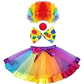 jiebor Clown Costume Clown Wig Nose Accessories Bow Tie Tutu Skirt for Halloween Parties Carnivals Pretend Play Decorations