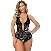 allribelly Women's Lace Bodysuit Sexy Teddy Lingerie Deep V Floral One Piece Babydoll Lingerie
