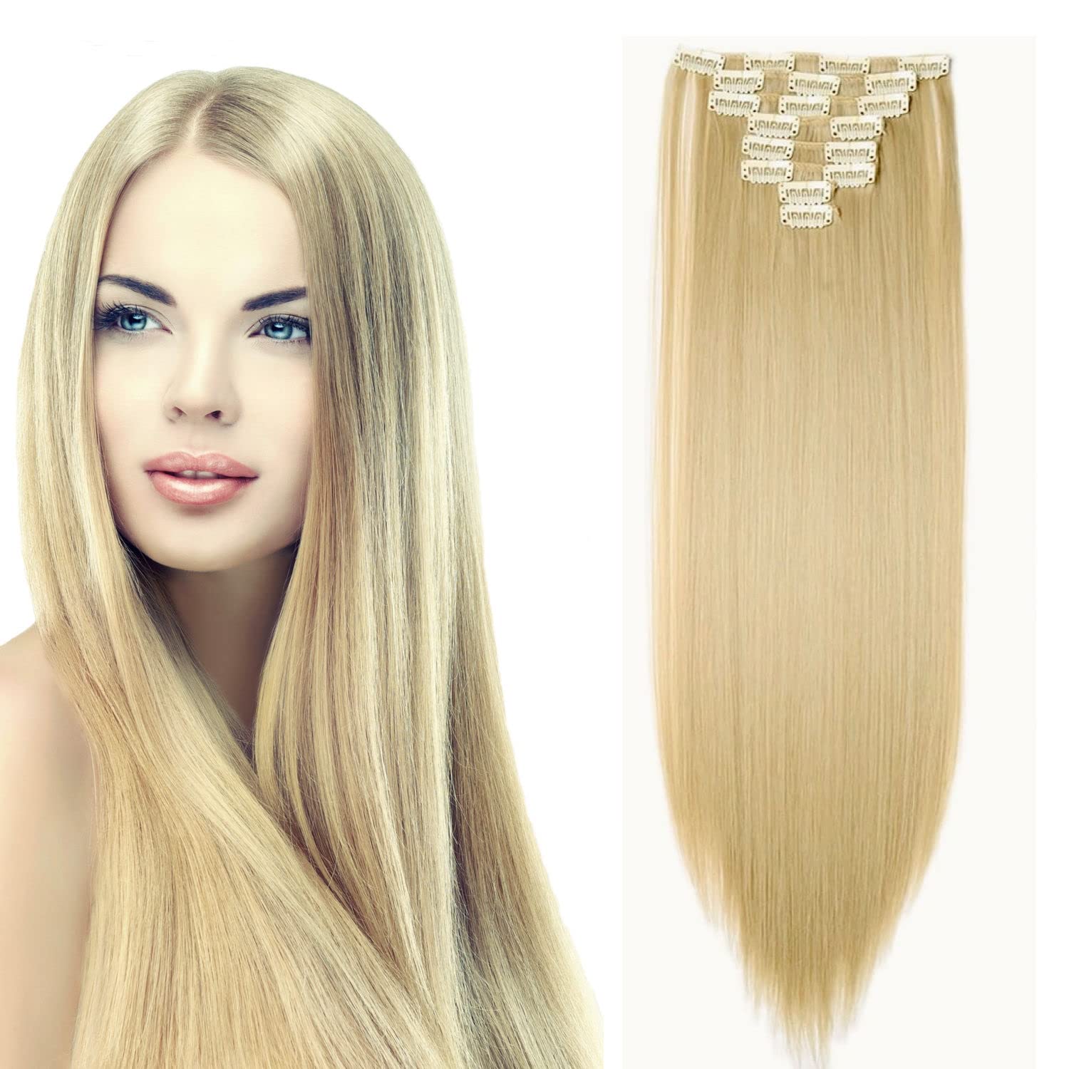 The Posh Hair Full Head Clip in Real REMY Human Hair Extensions Clip on Hair Extension (16 inch/90g, 22 LIGHT ASH BLONDE)