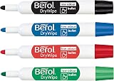 Berol Dry Wipe Whiteboard Marker Pens Bullet Tip 4 Count Black Blue Red Green view 3