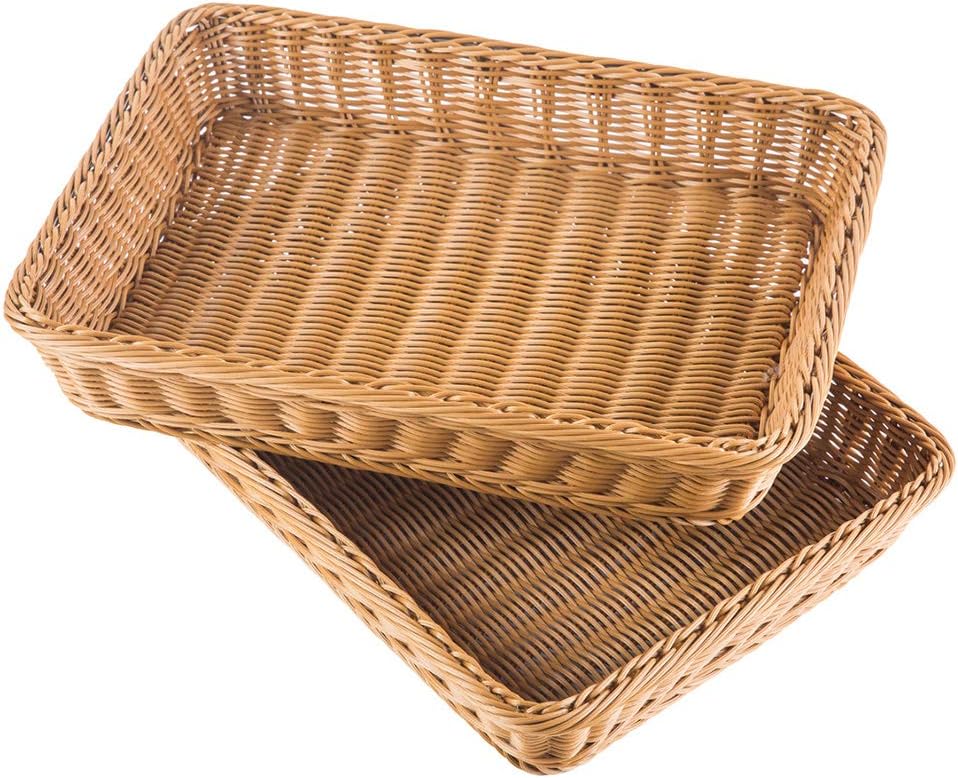 16.5" Poly-Wicker Bread Basket,Woven Tabletop Food Fruit Vegetables Serving Basket, Restaurant Serving, Brown