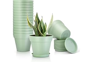 16 Pack Plastic Plant Pots with Drainage Holes and Tray, 4 inch Thickened Indoor Planters Seedlings Nursery Pots for Flowers,