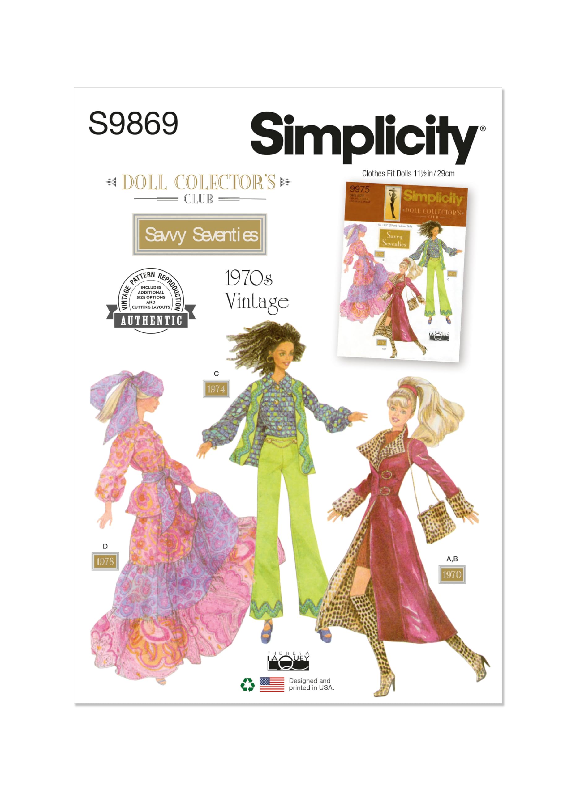 SIMPLICITY SS9869OS Doll Clothes for 11 1/2" Fashion Doll by Theresa LaQuey OS (ONE Size)