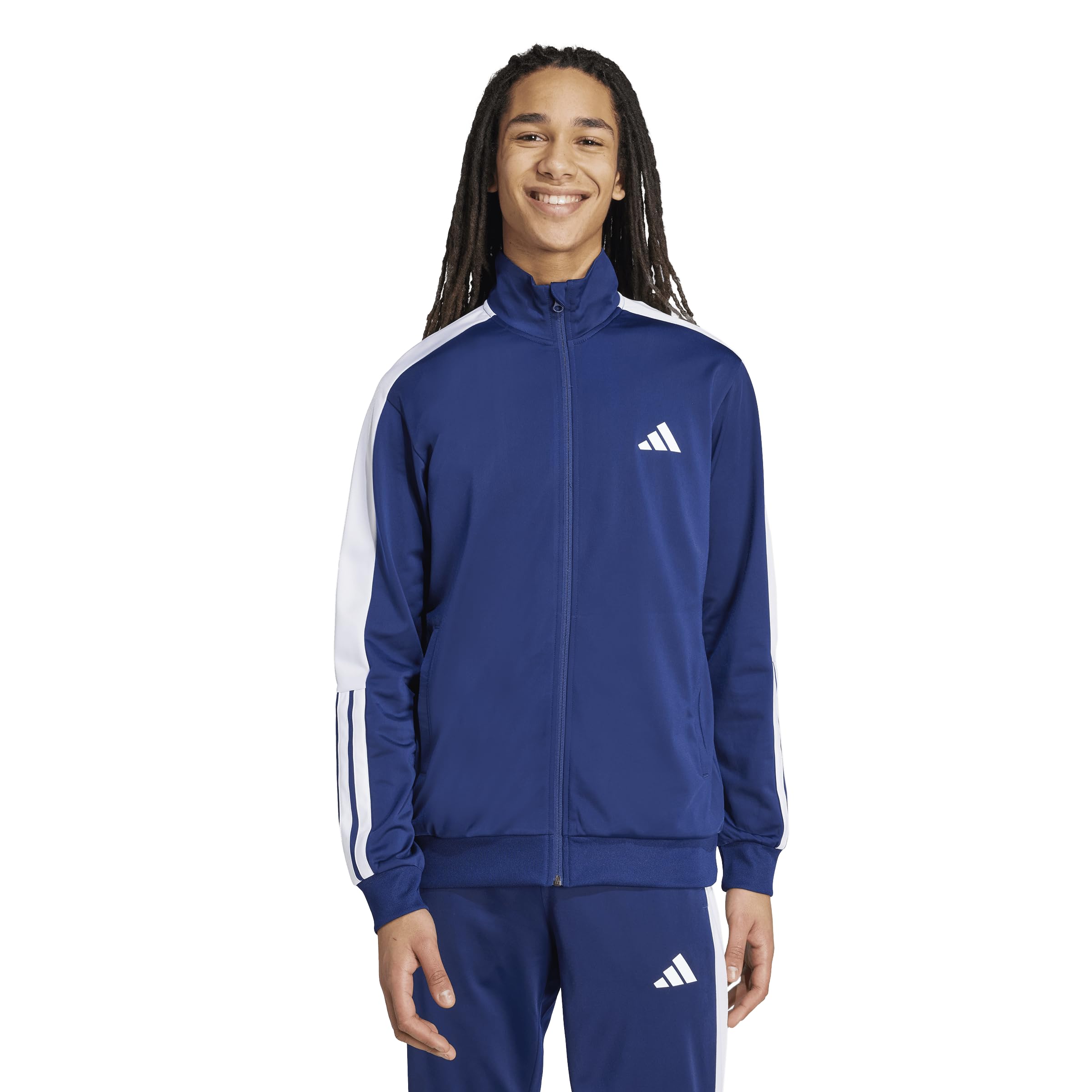 adidas Men’s 3-Stripes Tricot Colorblock Track Top, Dark Blue/White, Large
