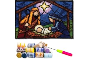 DL-YTG Latch Hook Kits Rug Jesus Be Born Crochet Yarn Cushion Colour Pre-Printed Canvas Cover Rug Needlework DIY Hook and Latch Kit Christmas Home Decoration 52x38cm/20 X15inch