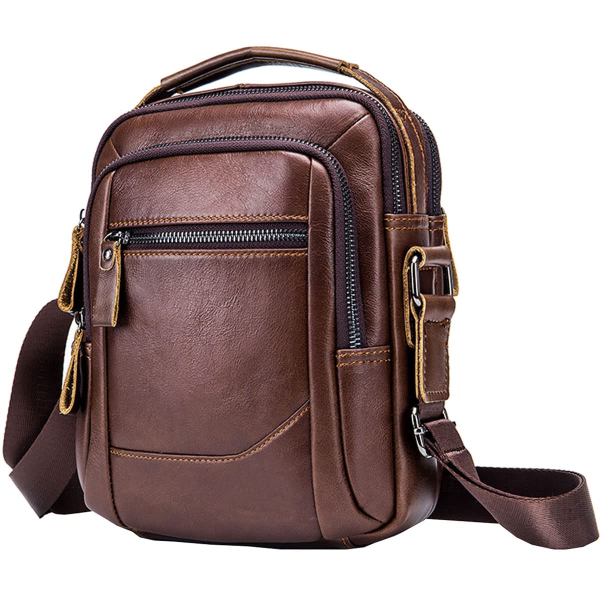 NIYUTA Men's Shoulder Casual Business First layer cowhide Motion Cross-Body Bags handbag EU1010 Brown