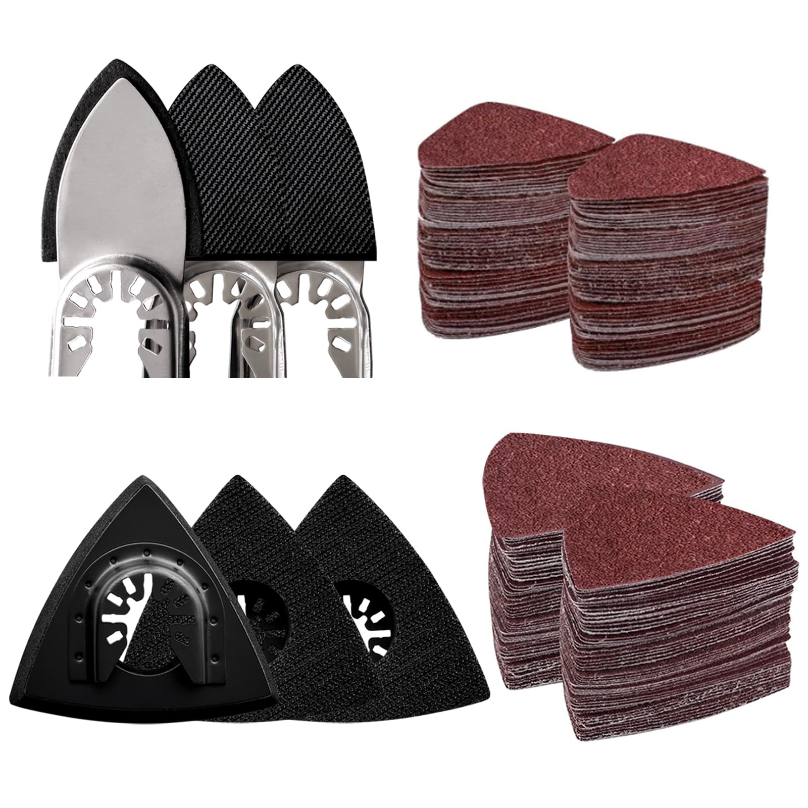 Photo 1 of 106pcs Oscillating Tool Sanding Kit with 3 Triangle 3 Finger Sanding Pads 100 Multitool Sandpaper for Wood Metal Drywall Universal Fit Multitool Accessories Professional Sanding Kit