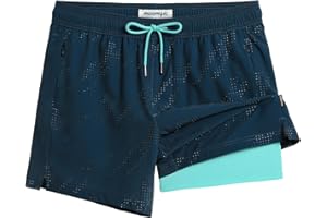 maamgic Mens Swim Trunks with Compression Liner 5 Inch Inseam Quick Dry Board Shorts with Zipper Pockets Swimming Shorts