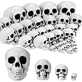 Foilswirl 50 Pieces Halloween Skulls Realistic Looking Skeleton Heads Plastic Human Skeleton Skulls Decors Crafts for Halloween Spooky Party Decors Bar Home Table Ornaments, 4 Sizes