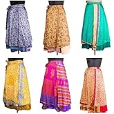Indian Vintage Long Silk Wrap Skirts - Set of 5 Multicolored