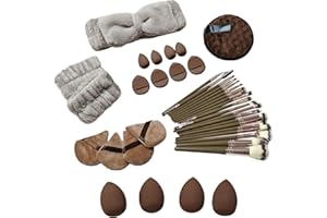 40Pcs Makeup Brush Set with Beauty Sponges Powder Puffs Spa Headband Wristbands, Synthetic Professional Face Eye Cosmetic Too